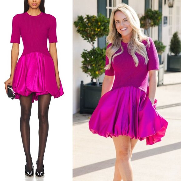 Jonathan Simkhai Kenny Magenta Pink Bubble Hem Knit Taffeta Mini Dress Size M - Picture 11 of 12